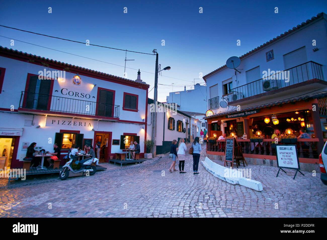 Village of Burgau in the evening, West Coast, Algarve, Portugal Stock Photo
