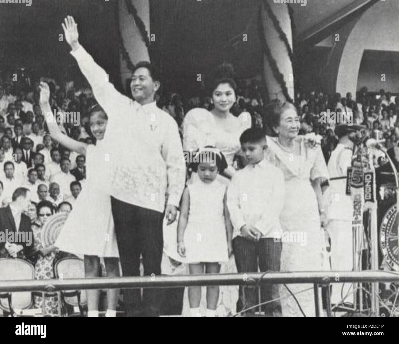 . English: First inauguration of President Ferdinand Marcos held at the Quirino Grandstand, Manila, December 30, 1965. 30 December 1965. Malacañang Palace 33 Marcos-1stInauguration Stock Photo