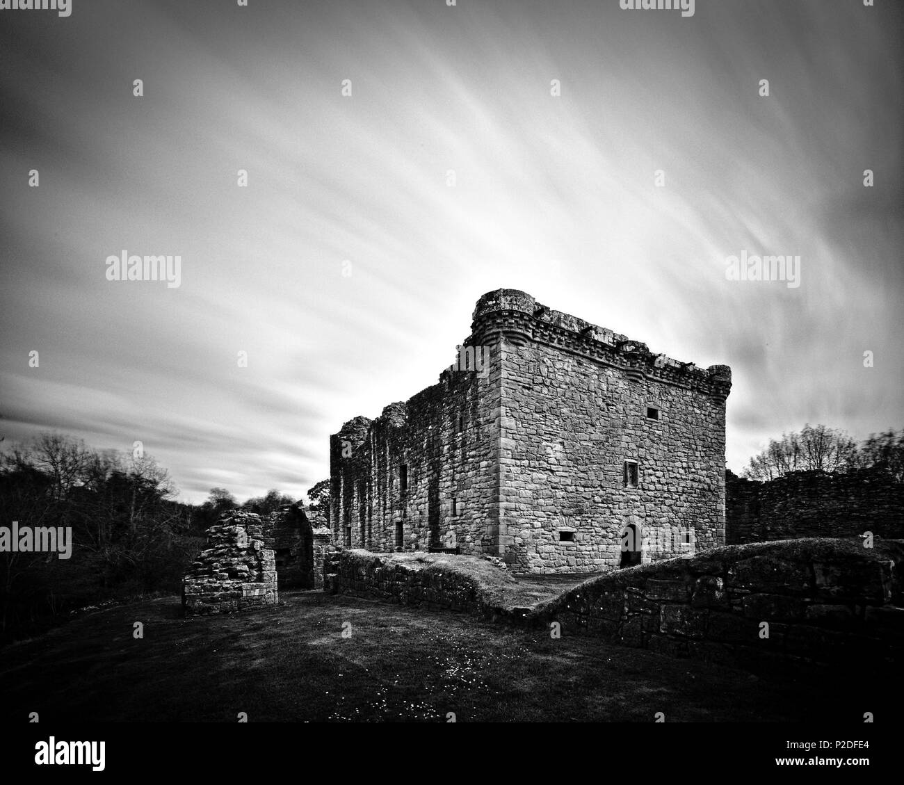 Lesmahagow, Scotland - May 11th, 2018 - Ruin of Craignethan Castle (long exposure) Stock Photo