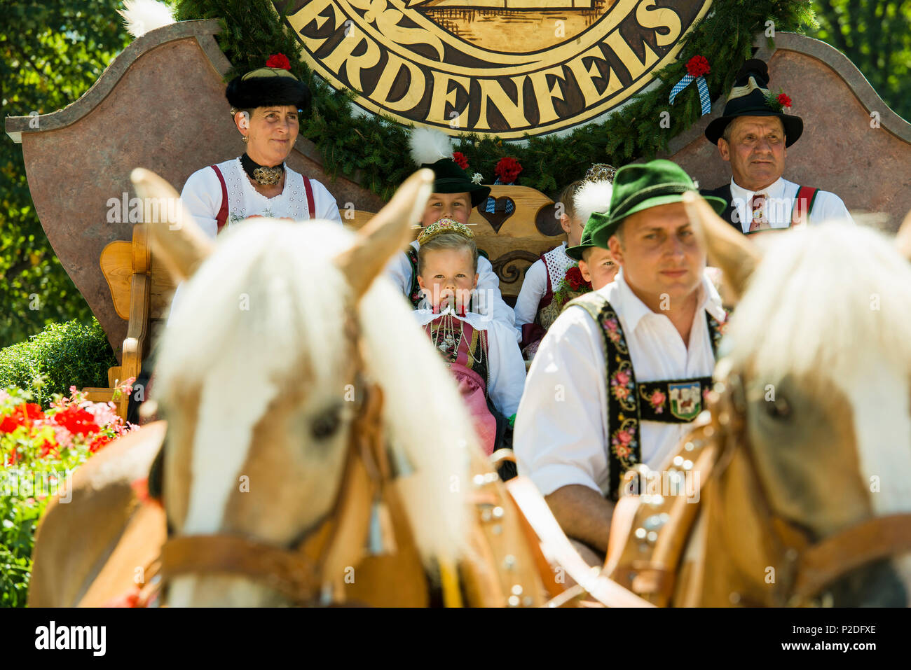 Horse and carriage at the traditional prozession, Garmisch-Partenkirchen, Upper Bavaria, Bavaria, Germany Stock Photo