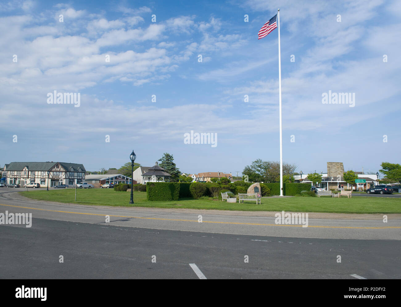 MONTAUK, NEW YORK-JUNE 8: The village Green is seen in downtown Montauk, New York, The Hamptons on June 8, 2018. Stock Photo