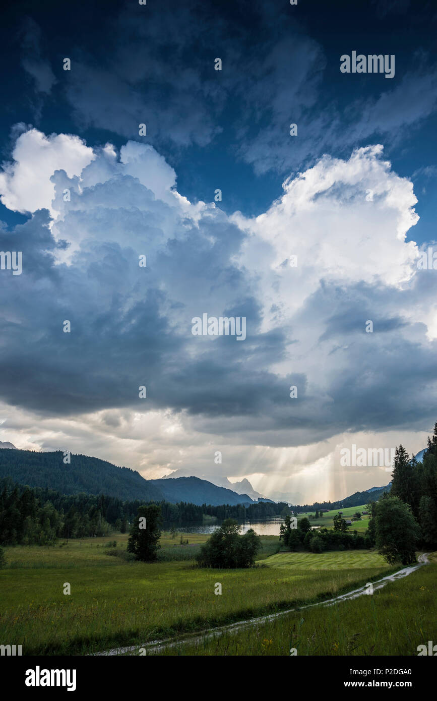 Thunderstorm, Geroldsee, Wagenbruechsee, Kruen, near Garmisch-Partenkirchen, Upper Bavaria, Bavaria, Germany Stock Photo