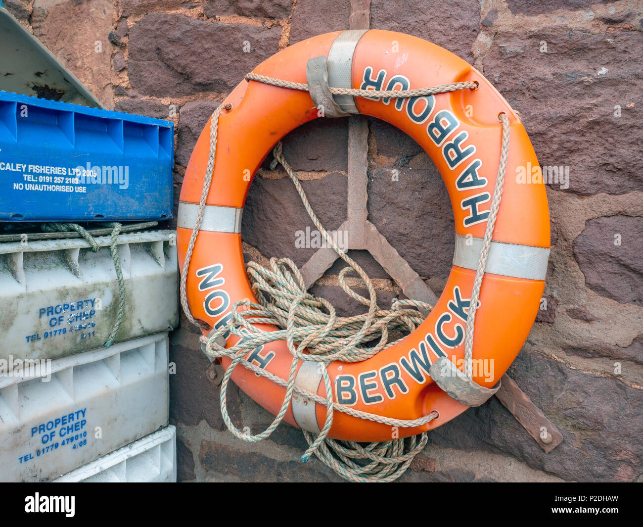 A Life Bouy at North Berwick Harbour, East Lothian, Scotland, United Kingdom. Stock Photo