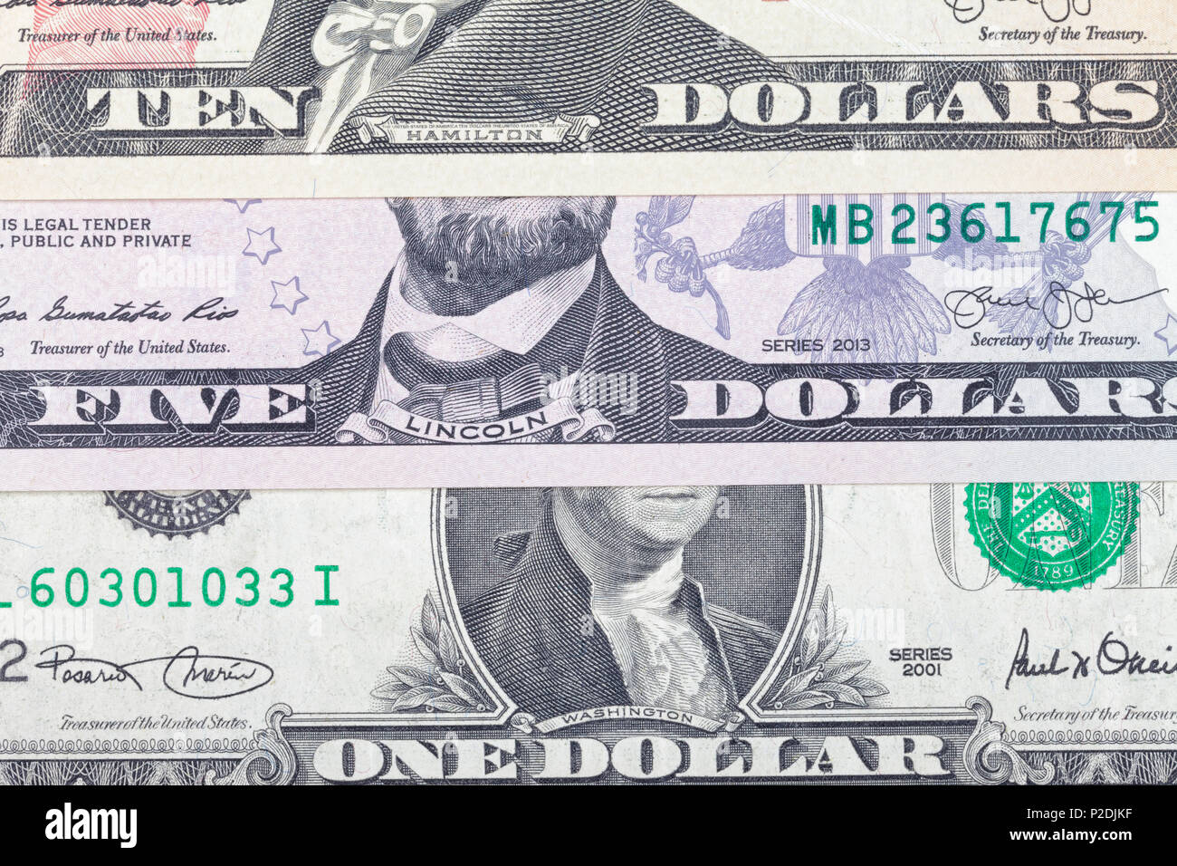 Background of used dollar bills. Stock Photo