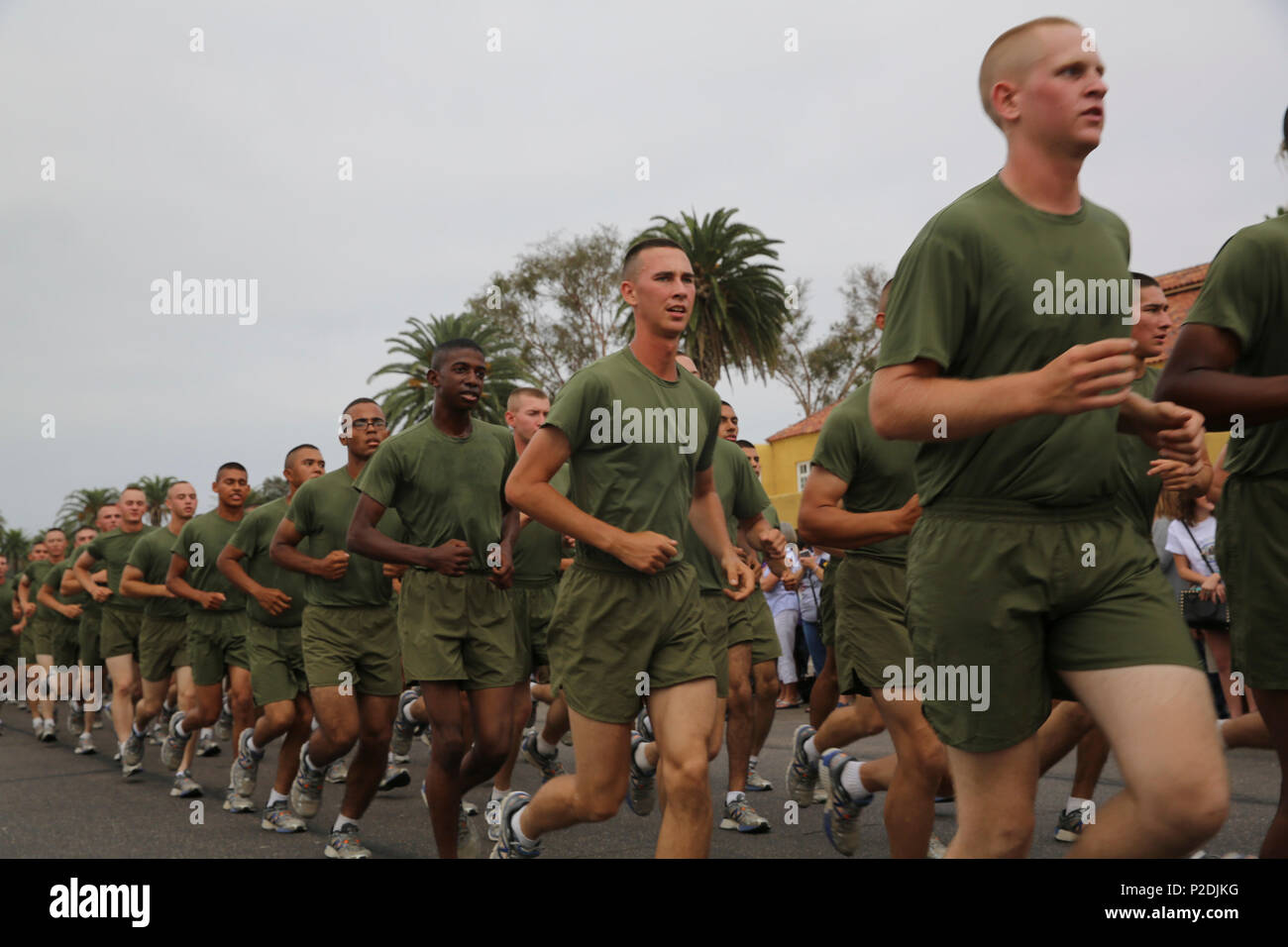 Marines of Kilo Company, 3rd Recruit Training Battalion, run in ...