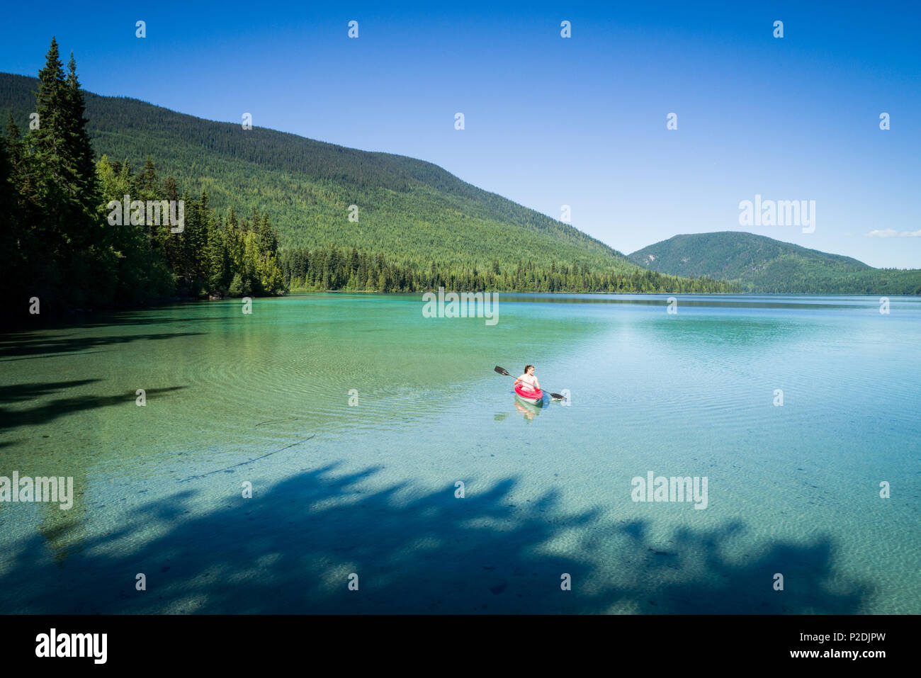 Kayaker kayaking in shallow turquoise water Stock Photo Alamy