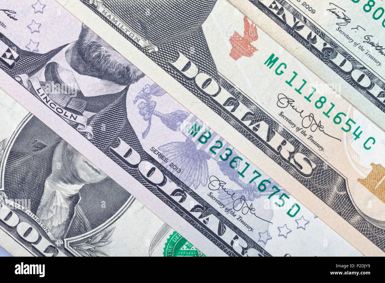 Used dollar bills background. Stock Photo