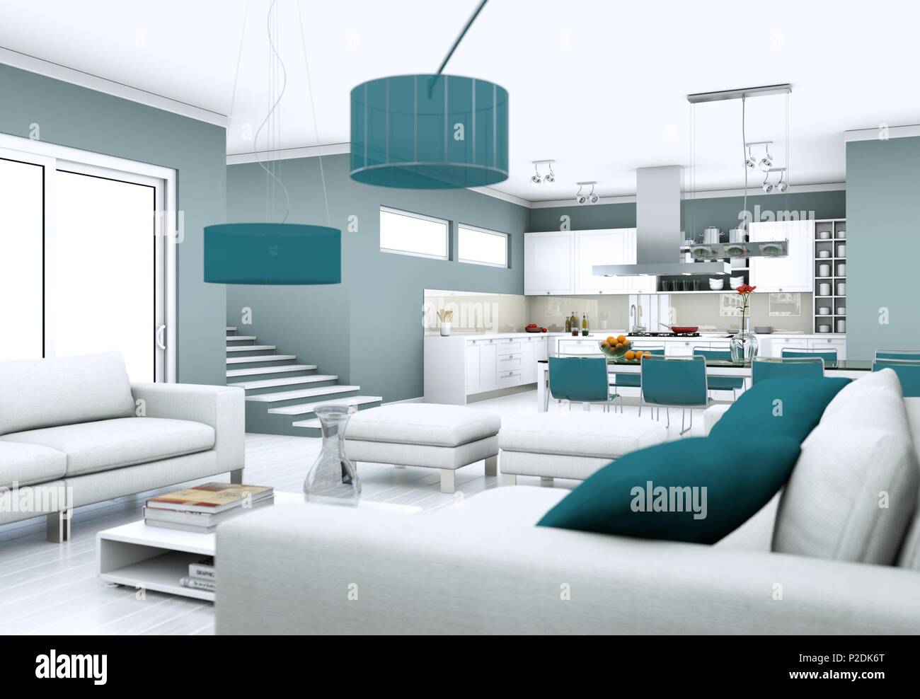 Modern bright living room interior design with sofas Stock Photo - Alamy
