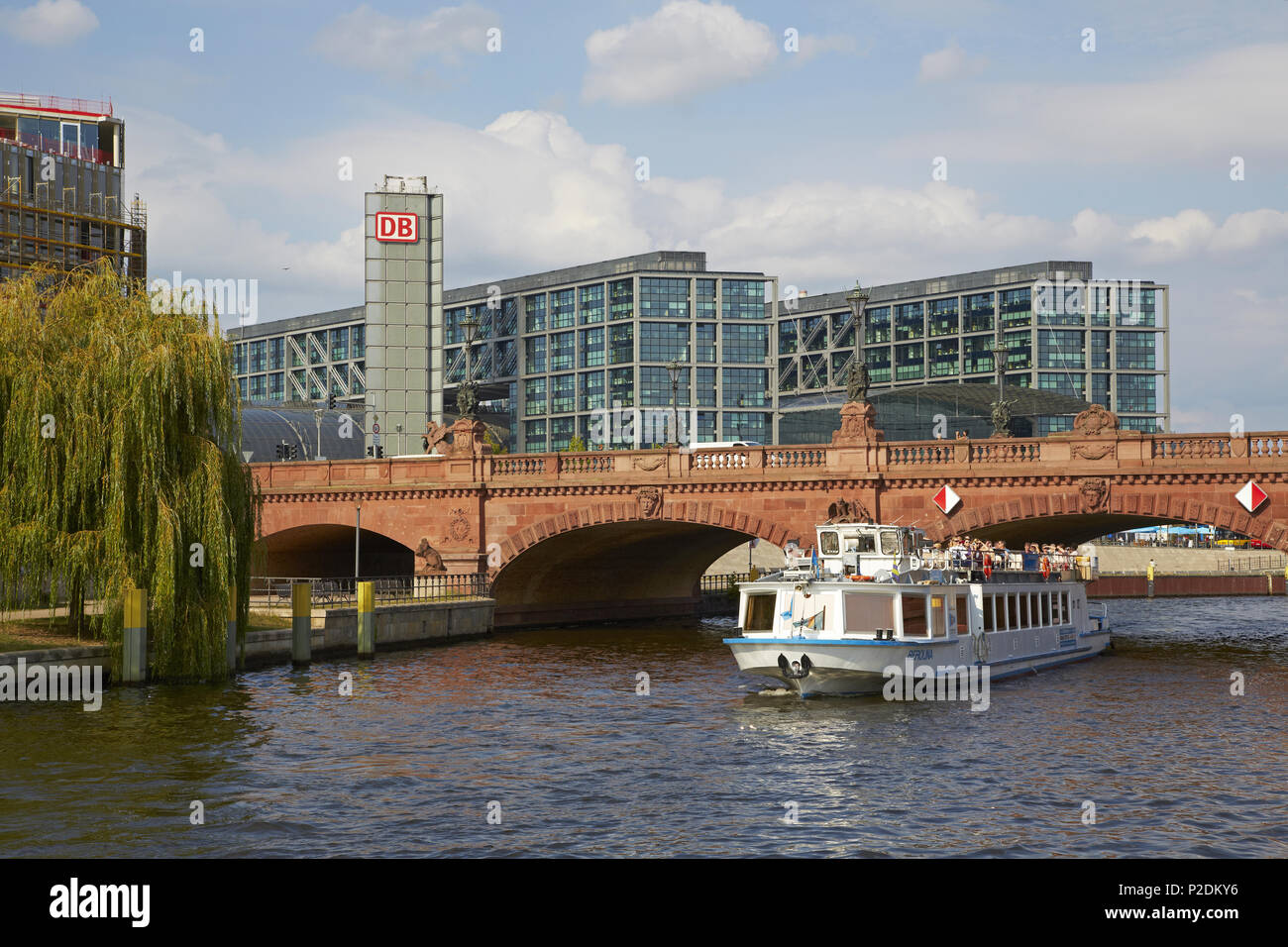 Tour by houseboat along the river Spree in Berlin at the central station, Germany, Europe Stock Photo