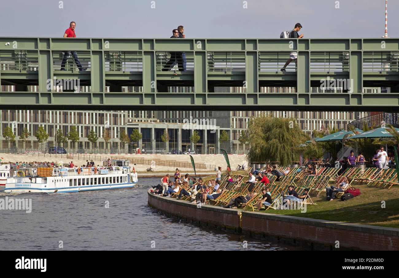 Tour by houseboat along the river Spree in Berlin, Germany, Europe Stock Photo