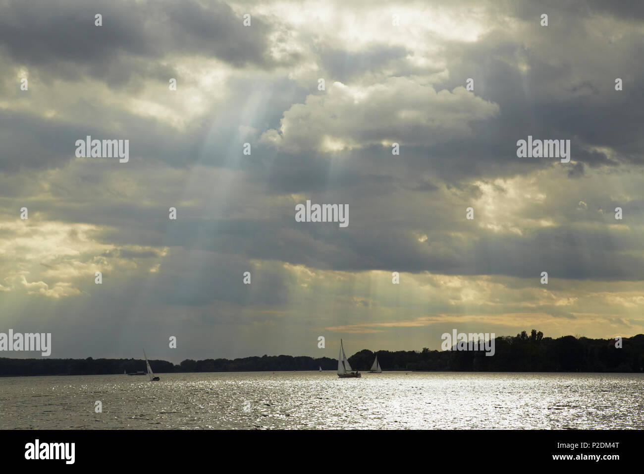 Sailing boat on lake Wannsee before a thunderstorm, Brandenburg, Germany, Europe Stock Photo