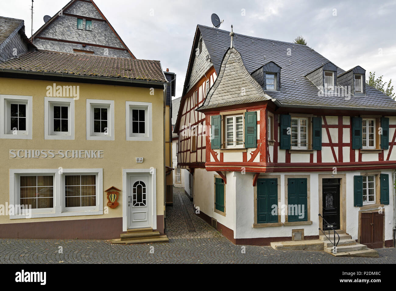 Half-timbered houses in Meisenheim, Amtsgasse, Administrative district of Bad Kreuznach, Region of Nahe-Hunsrueck, Rhineland-Pal Stock Photo
