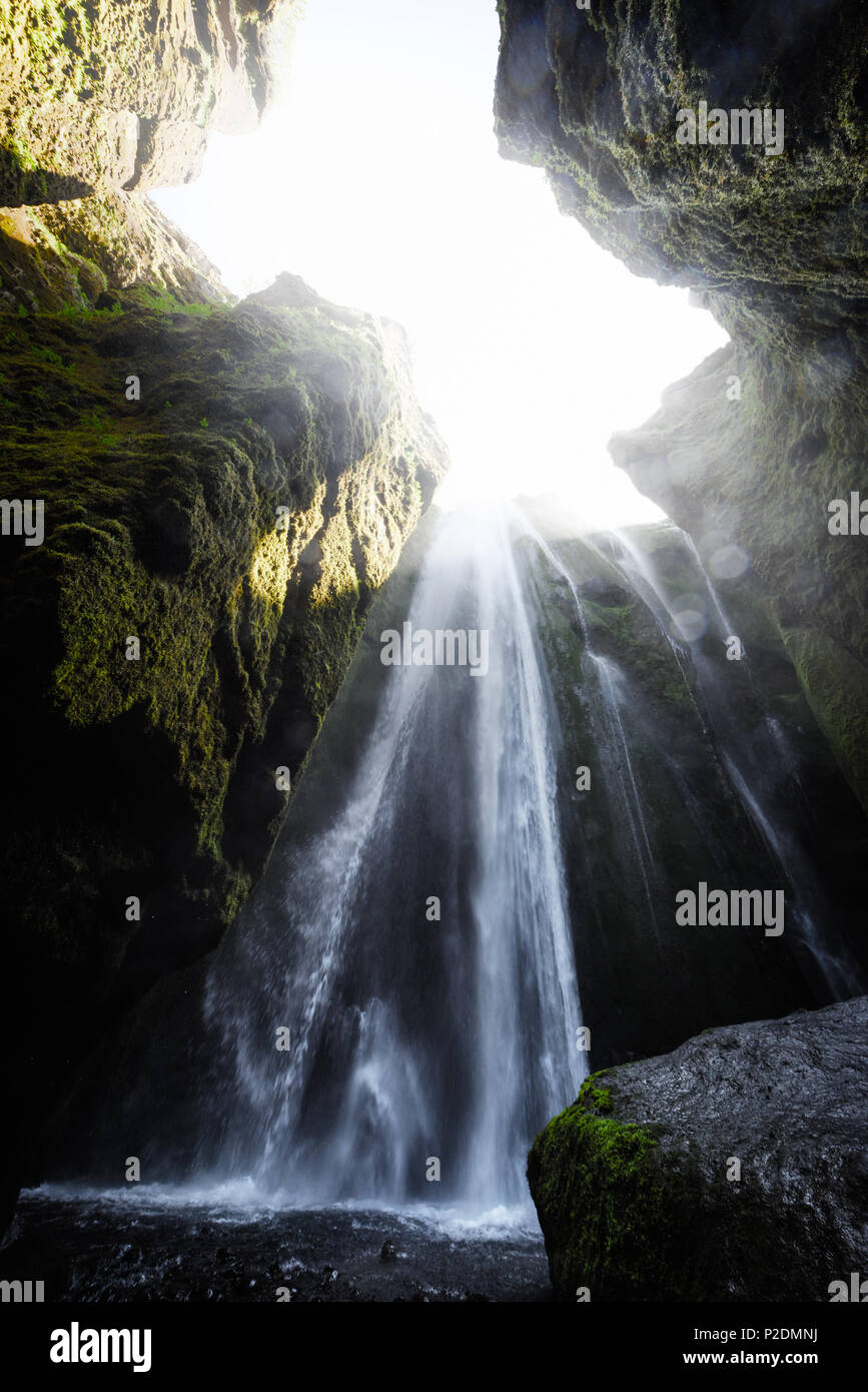 Unique Gljufrabui waterfall in cave Stock Photo