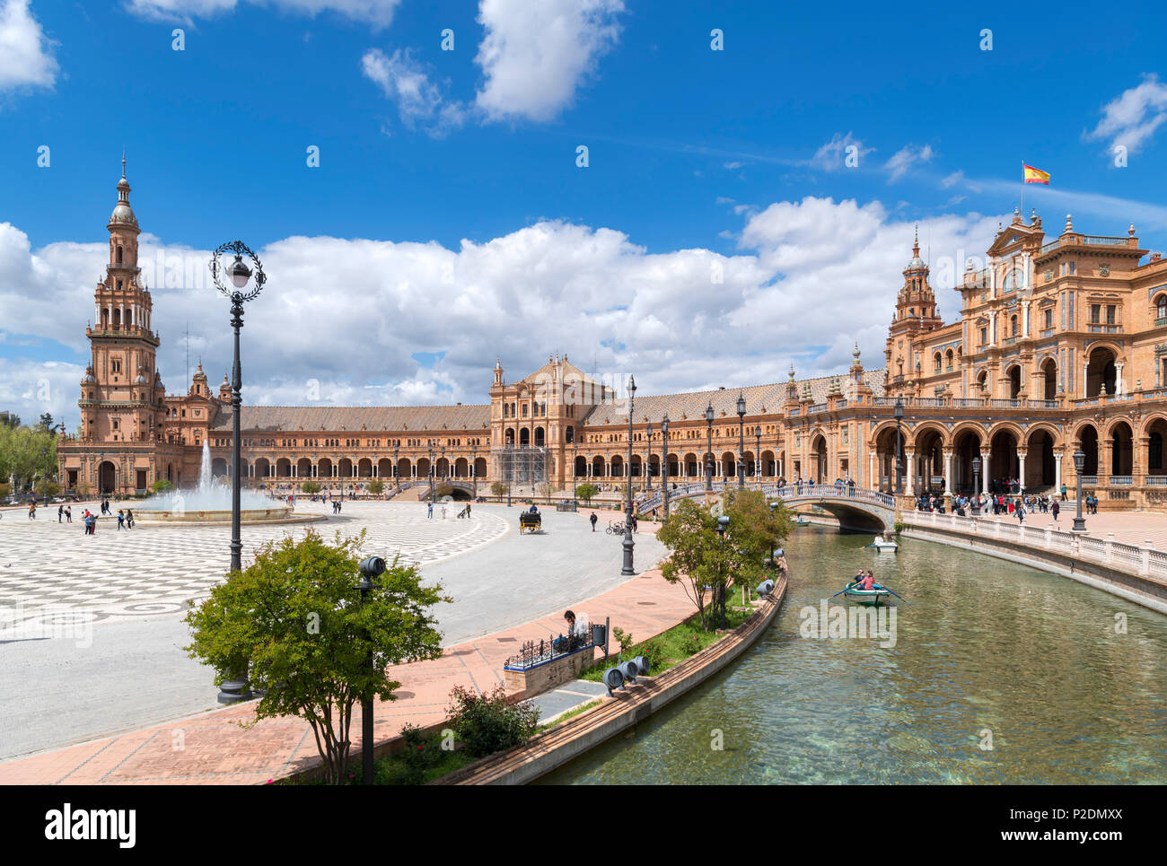 Plaza de Espana, Seville, Spain. Boating on the canal in the Plaza de ...