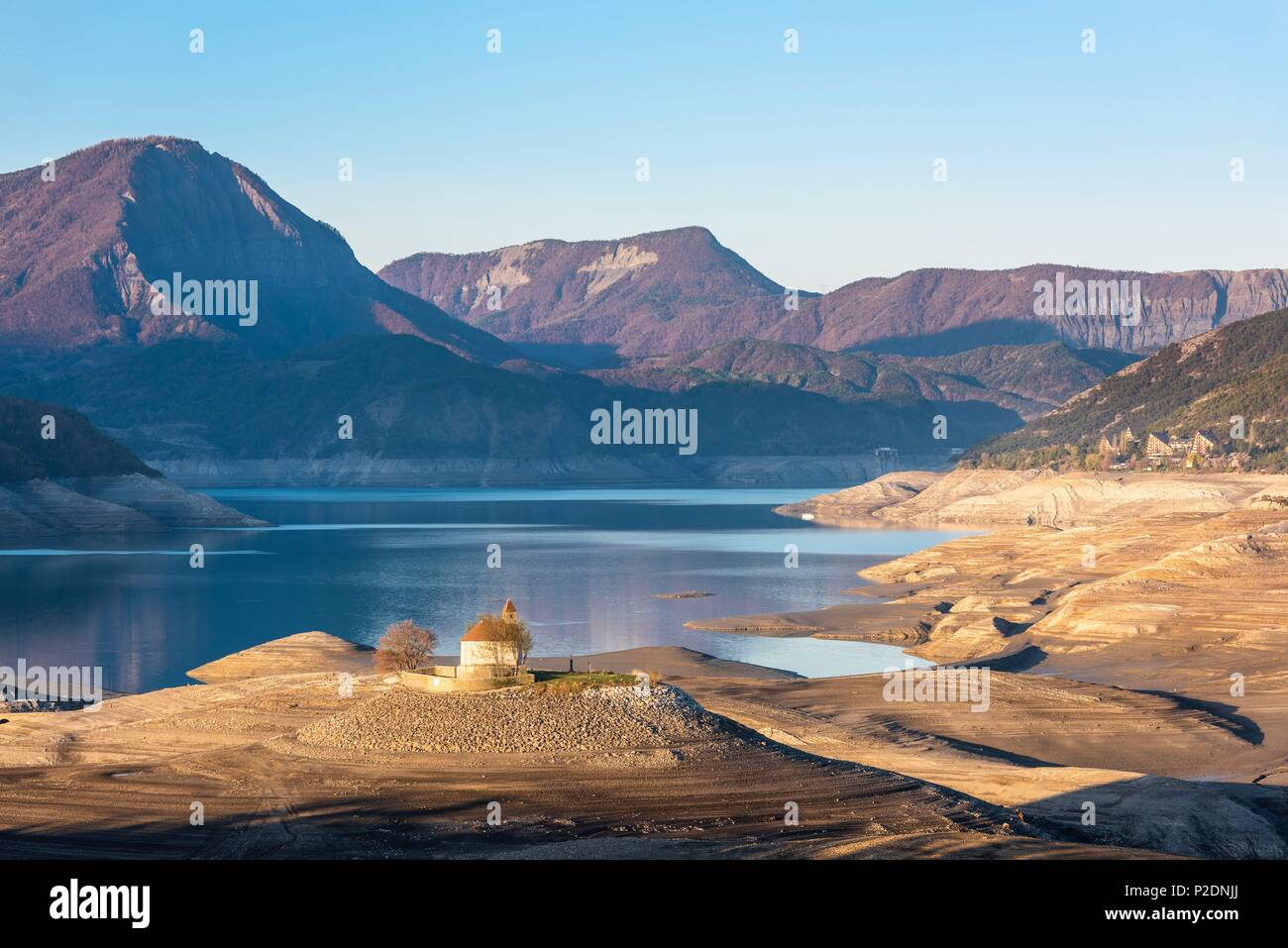 France, HautesAlpes, the lake of SerrePonçon, at an abnormally low