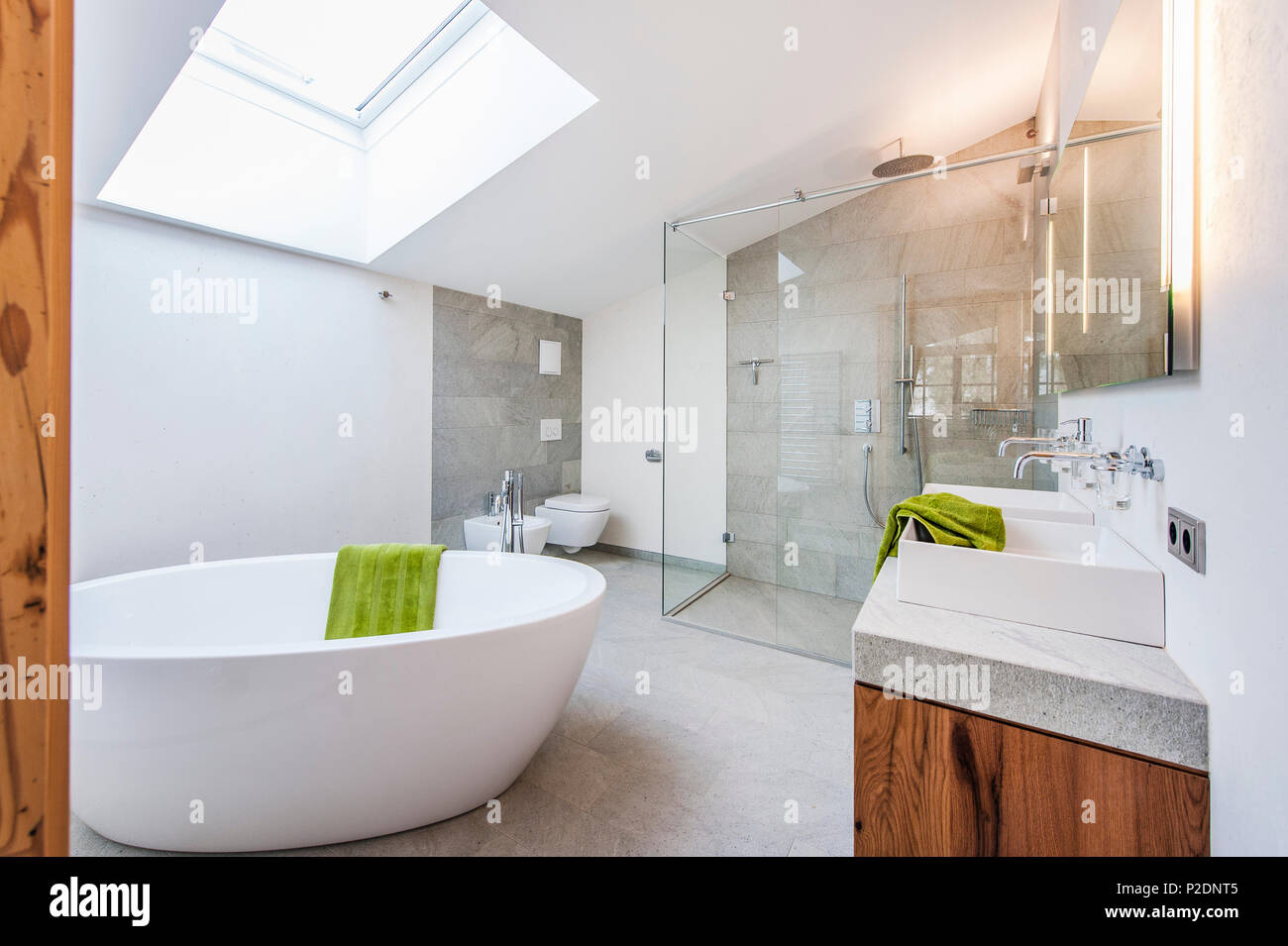 bathroom in a penthouse in a modern alpine style, Kitzbuehel, Tyrol, Austria, Europe Stock Photo