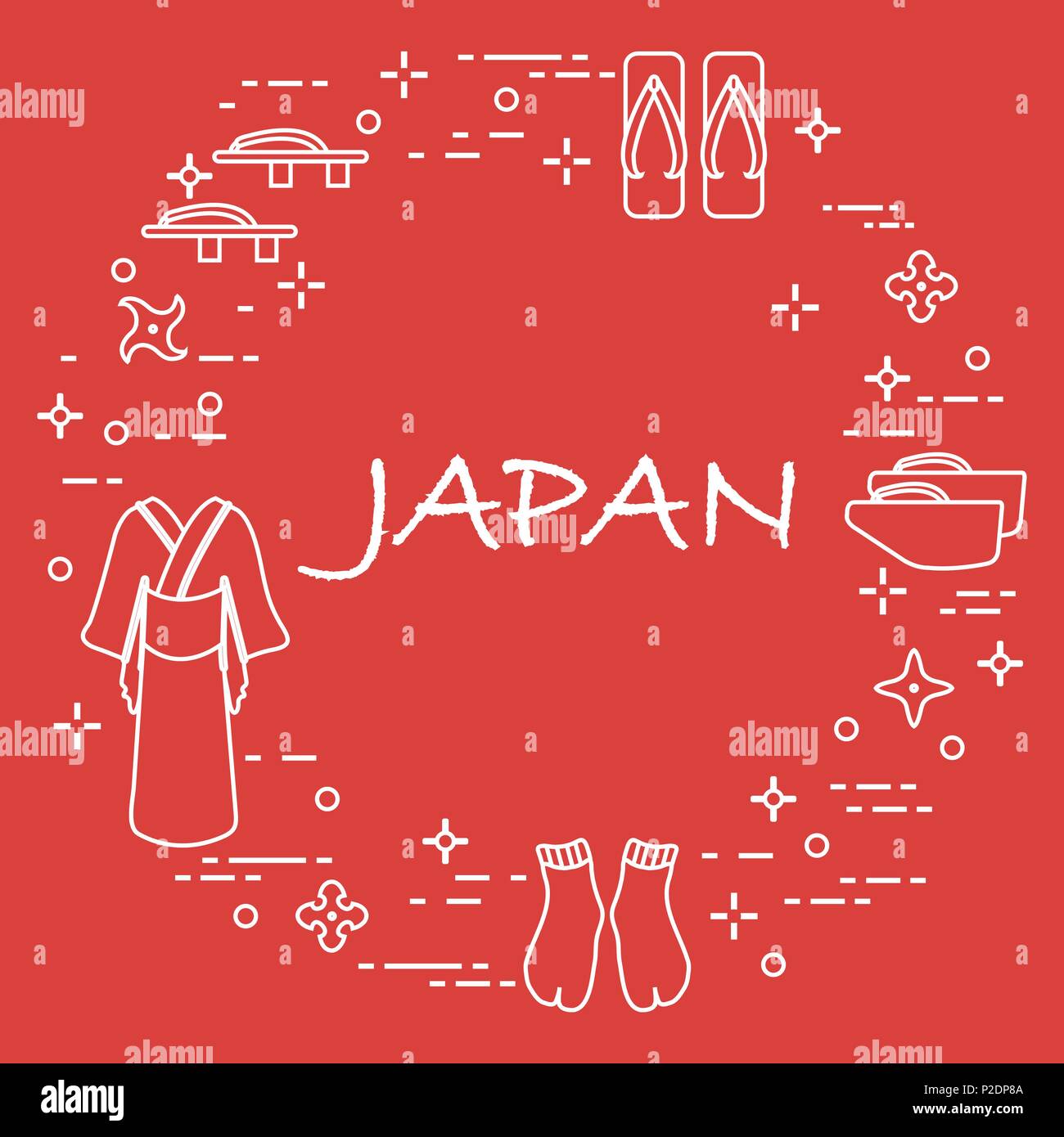 Traditional japanese clothing, shoes and shurikens. Japan traditional