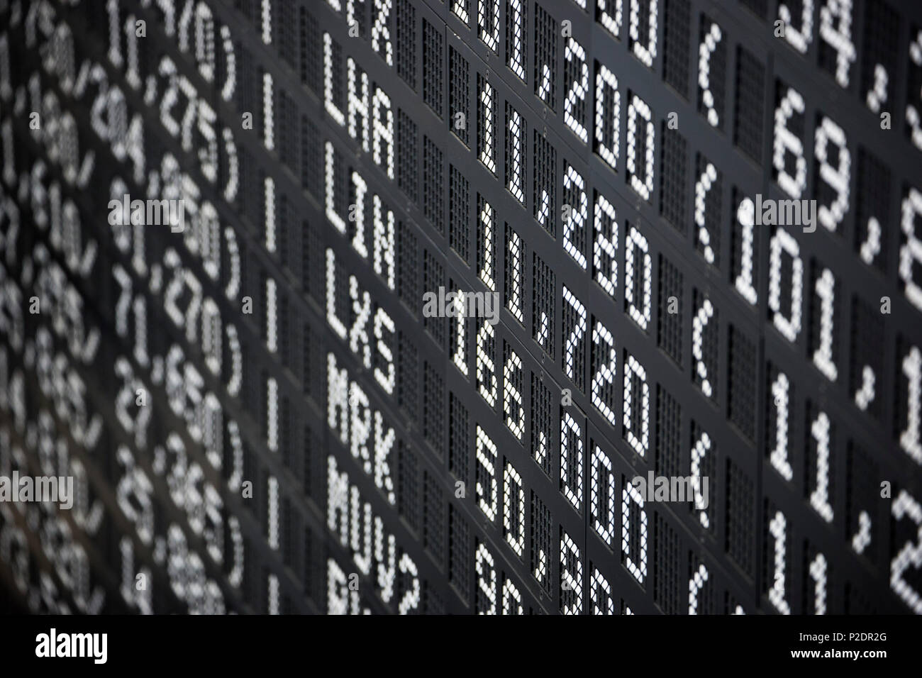 Stock value display above the trading floor of the German stock exchange, Frankfurt am Main, Hessen, Germany, Europe Stock Photo
