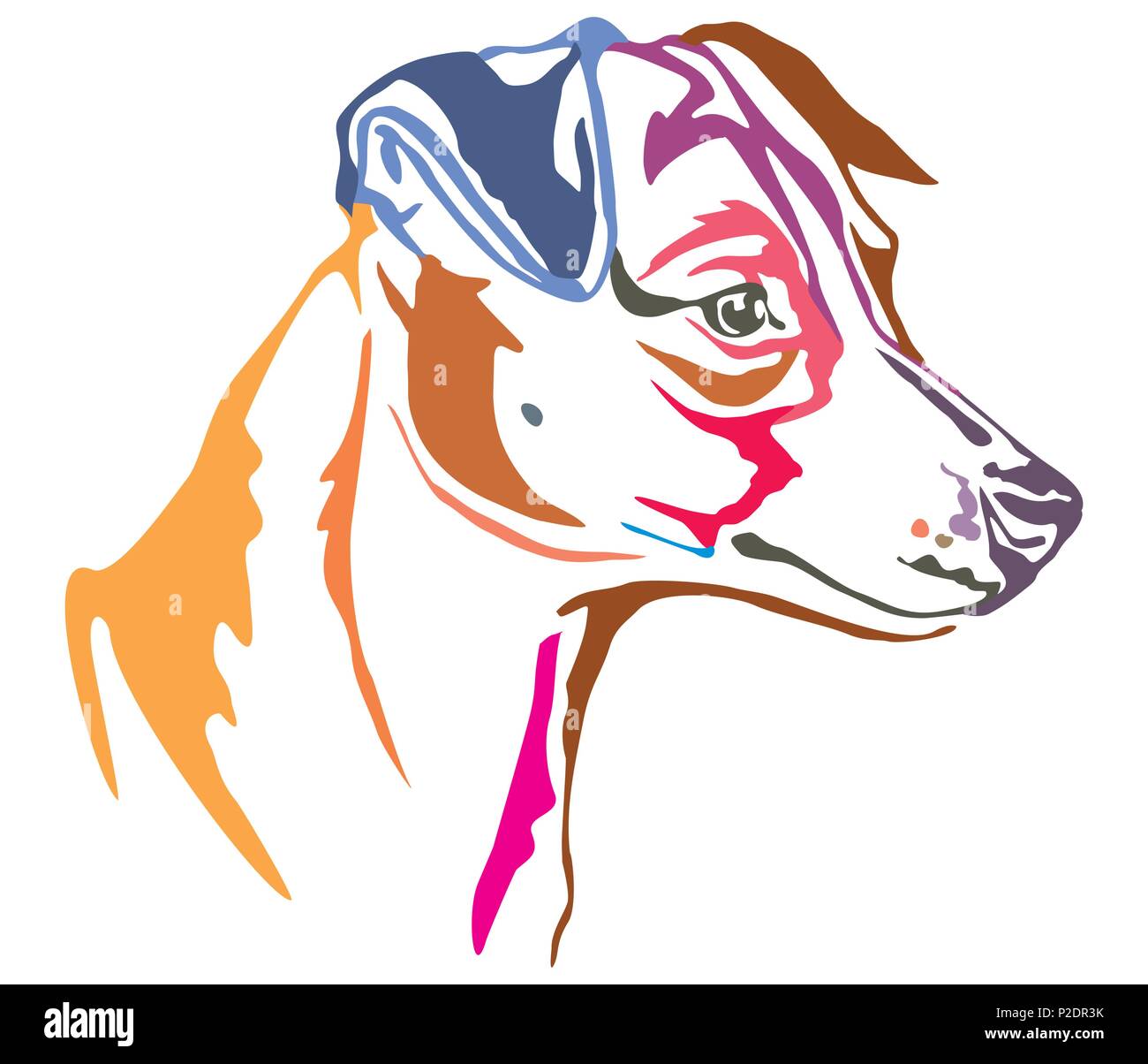 Colorful decorative portrait in profile of dog Jack Russell Terrier ...