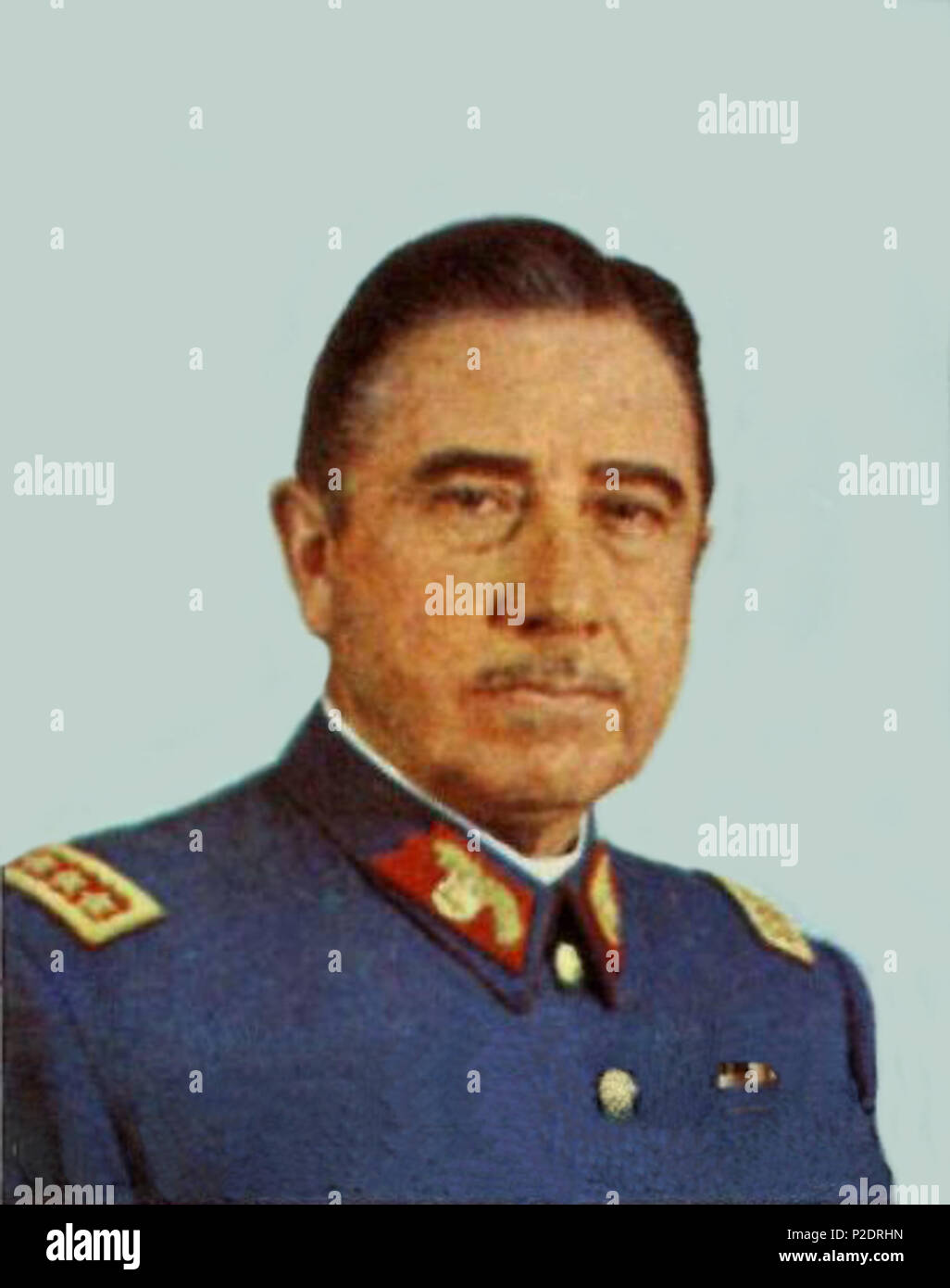 . General Augusto Pinochet Ugarte en 1974. 19 November 2009, 03:57 (UTC).  Pinochet-estampilla.jpg: NCO Leopoldo Víctor Vargas (Fuerza Aérea de Chile) *derivative work: Rec79 (talk) 2 A. Pinochet Stamp Stock Photo
