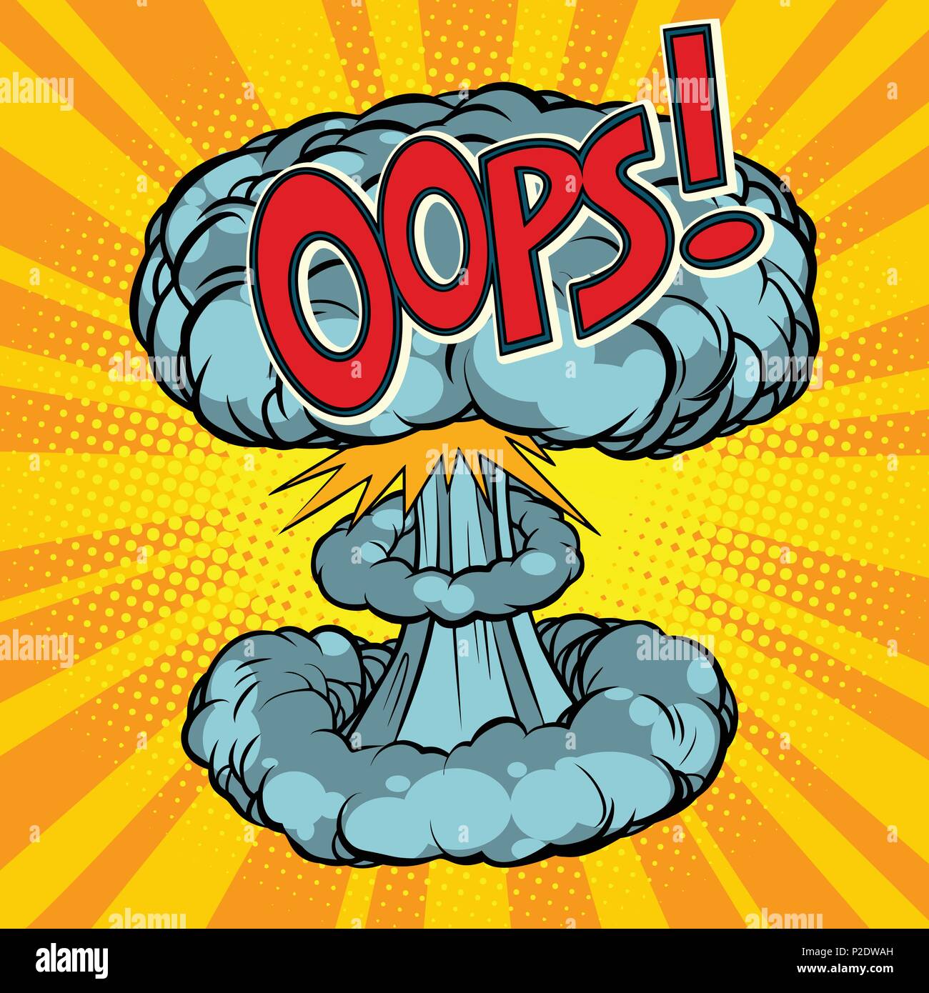 oops surprise nuclear explosion. Comic book cartoon pop art retro illustration Stock Vector