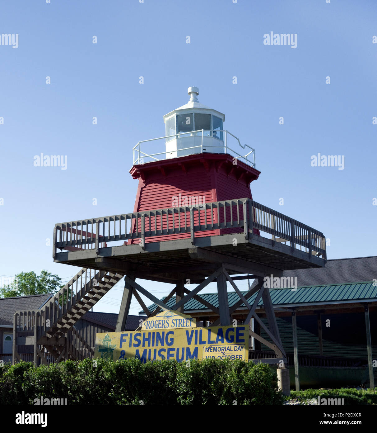 Historic North Pier Lighthouse displayed at Rogers Street Fishing