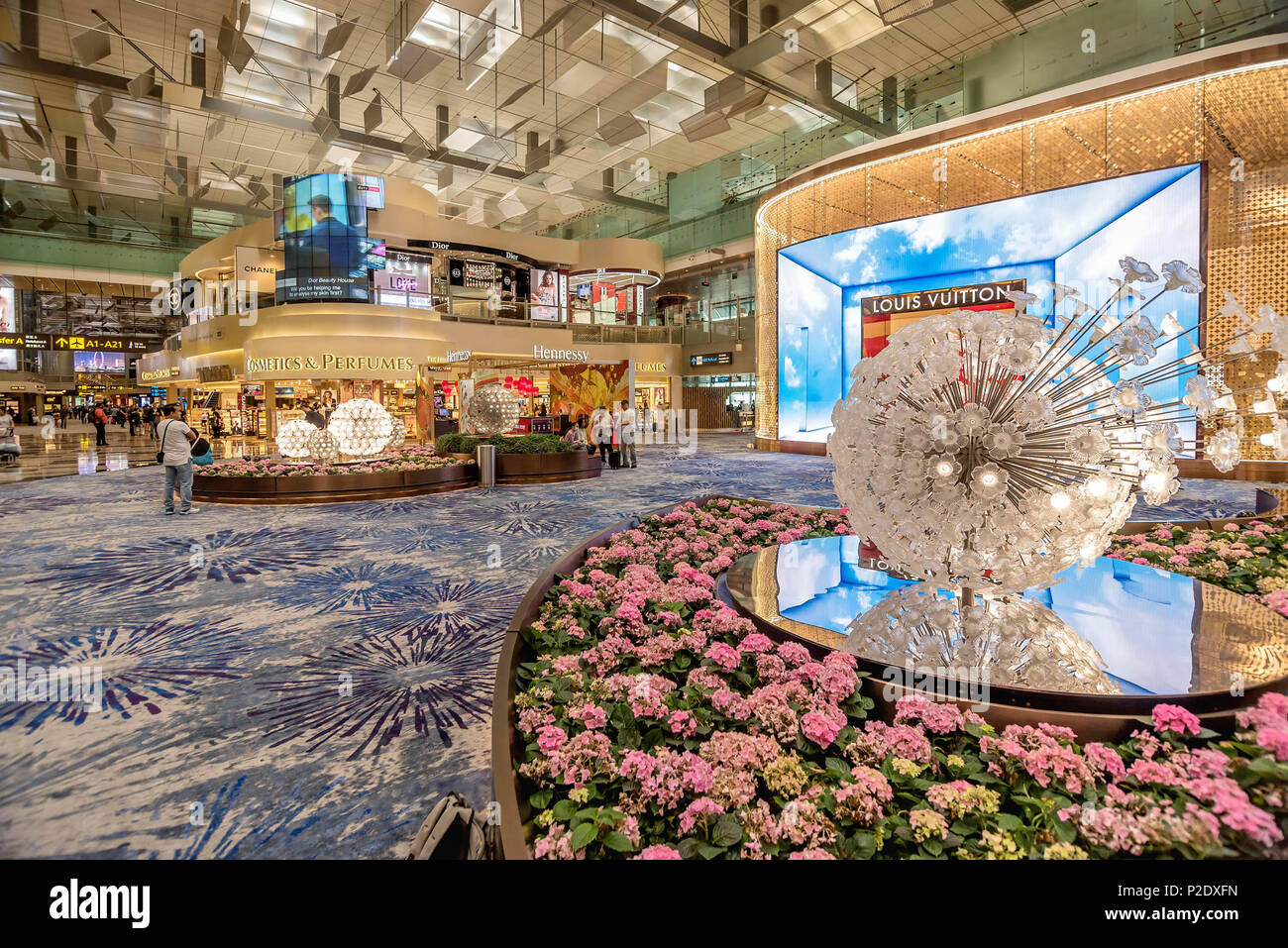 Inside of the Changi airport in Singapore Stock Photo