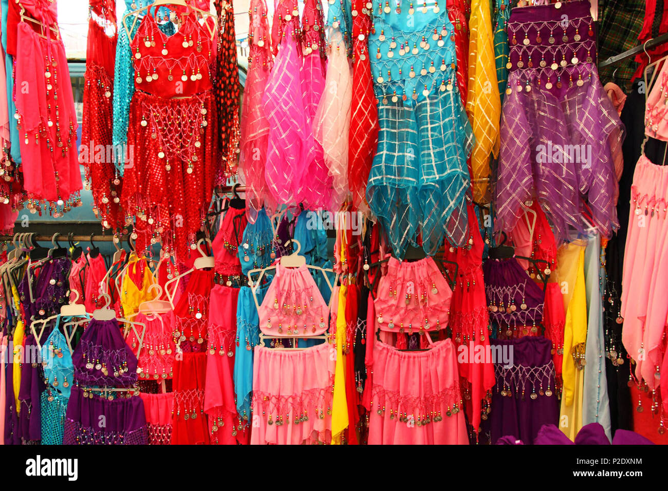 English: colorful dresses for belly dancers on local market in Fethiye -  Turkey . Vera Kratochvil 7 Belly-dancer-dresses Stock Photo - Alamy