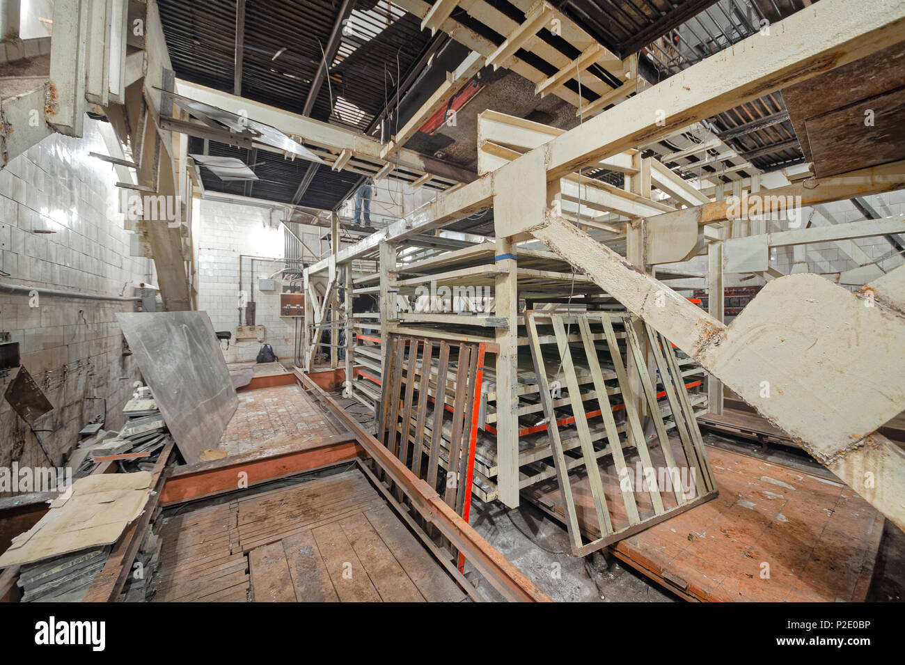 Broken old ionization calorimeter in an abandoned underground laboratory for the study of cosmic rays. Not used installation of the 60-ies. Stock Photo