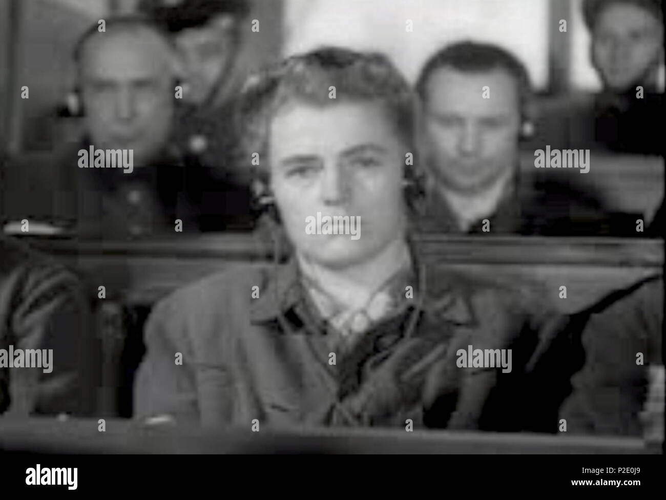 . Maria Mandl (1912-1948), Auschwitz Trial Kraków - 'The Trial of Forty German Butchers of Auschwitz Camp,' November 24-26, 1947 . November 24-26, 1947. Director: Jean Pages, Producer: The March of Time, Ltd. 33 Maria Mandl 1947 Stock Photo