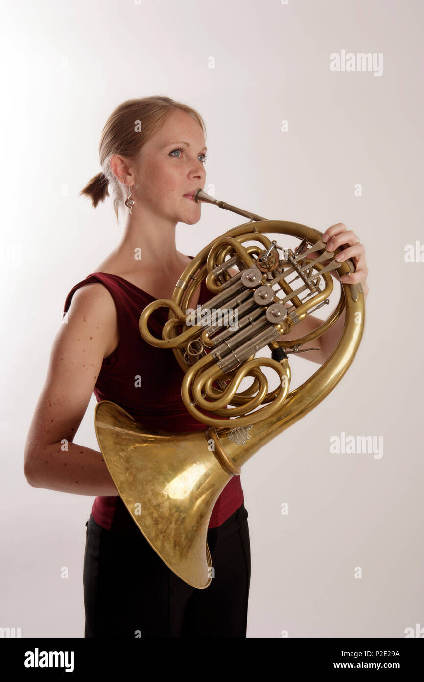 French Horn In Playing Position With The Player Standing Lindsay Kempley Stock Photo Alamy