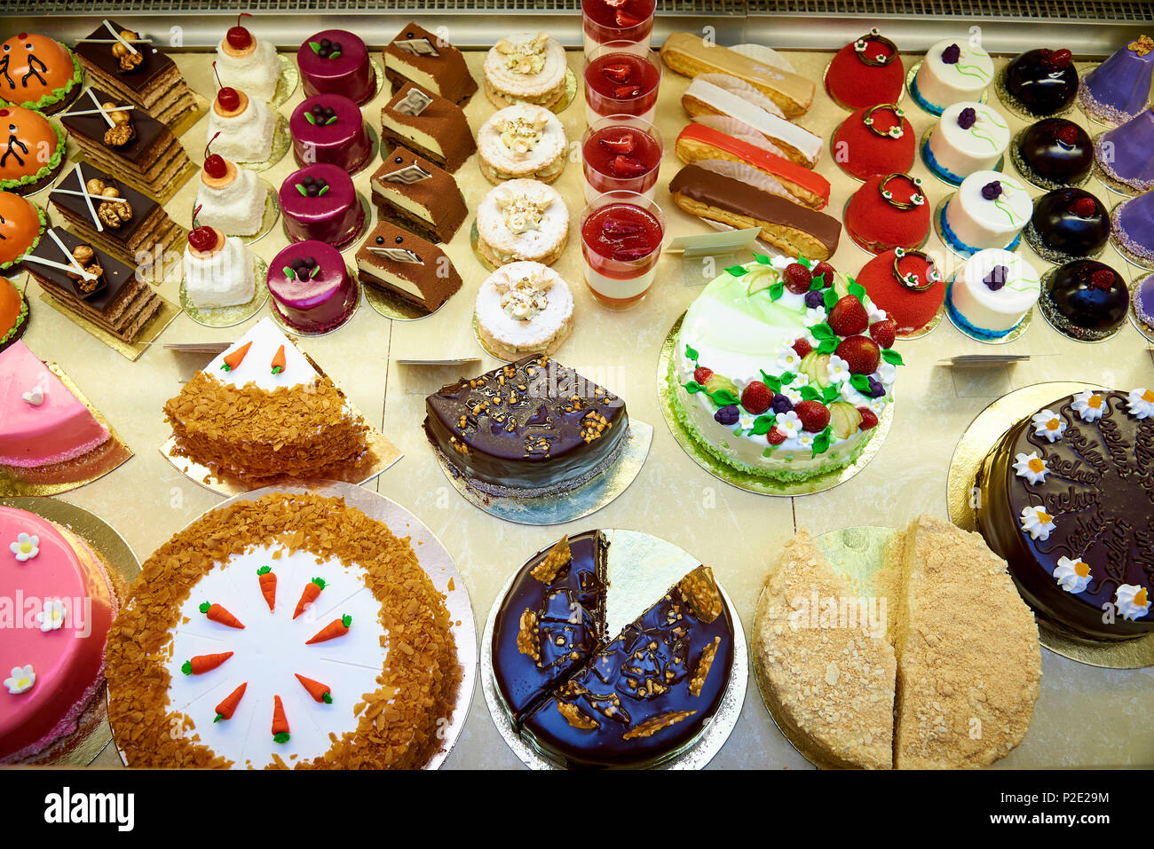 A variety of confectionery products in the storefront Stock Photo Alamy