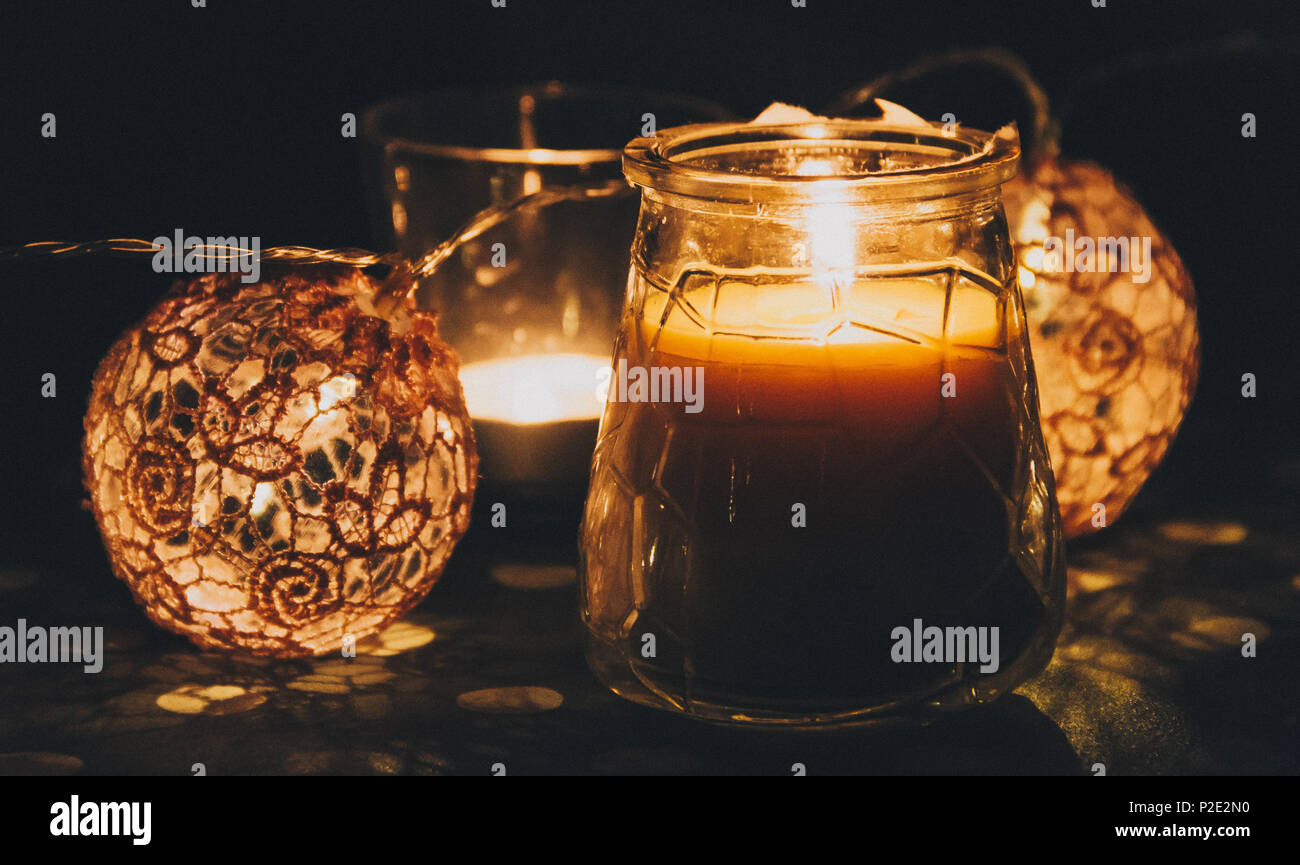 Small candles in the dark in a church in France Stock Photo Alamy