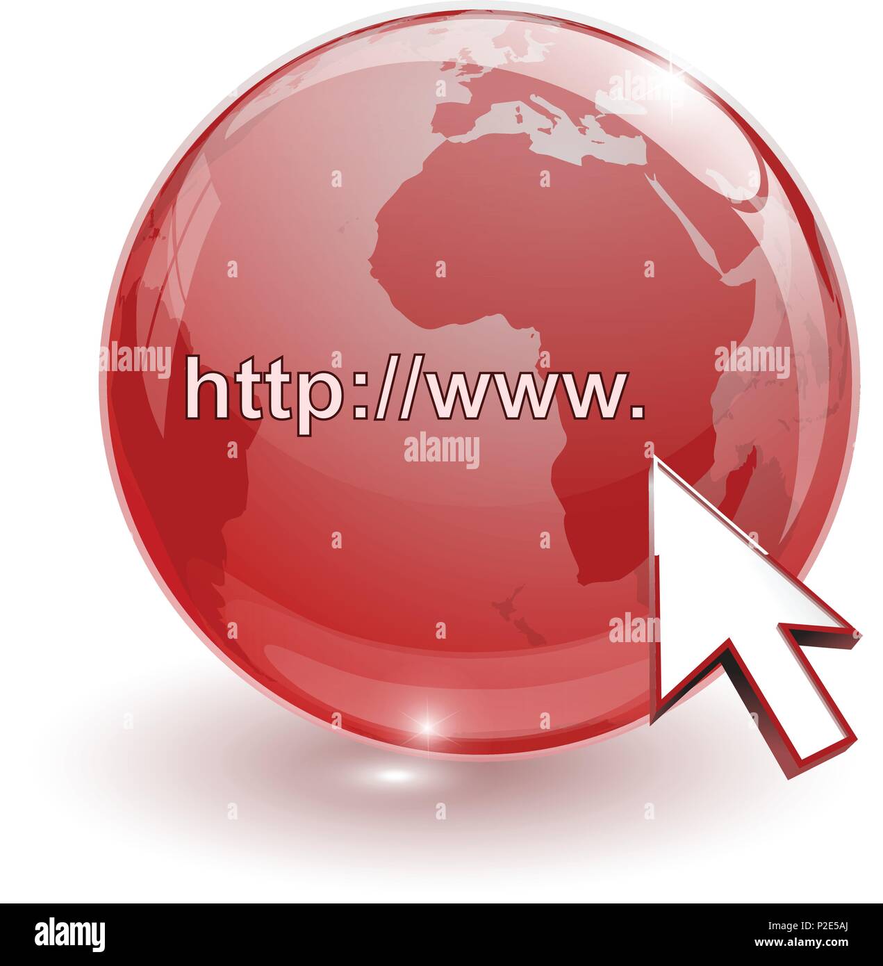 glass globe earth map 3d red and cursor with internet address on white ...