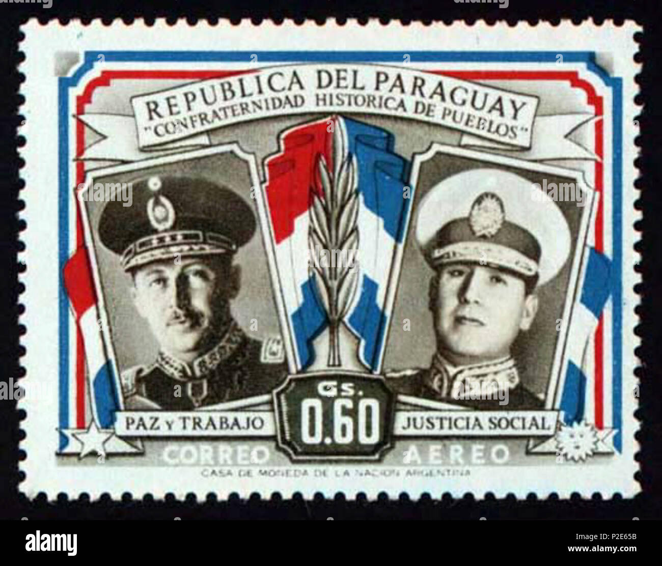 . English Stamp of Paraguay with both Generals, native Alfredo