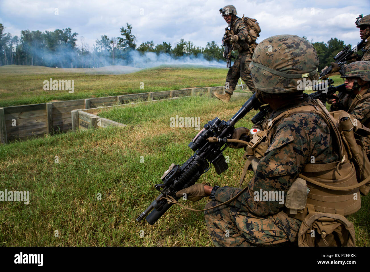 U.S. Marines with 2nd Light Armored Reconnaissance Battalion, Bravo Company, 2nd Marine Division participate in a live-fire exercise on the infantry platoon battle course at Ft. Pickett, Va., Sept. 1, 2016. The Marines conducted live-fire exercises to maintain unit readiness and tactical proficiency. (U.S. Marine Corps photo by Sgt. Rebecca L. Floto, 2d MARDIV Combat Camera) Stock Photo