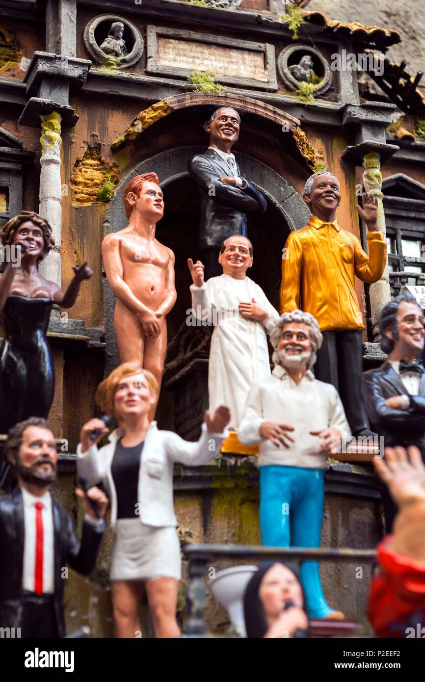 Italy, Campania, Naples, historical center listed as World Heritage by UNESCO, statuettes of world political figures Stock Photo