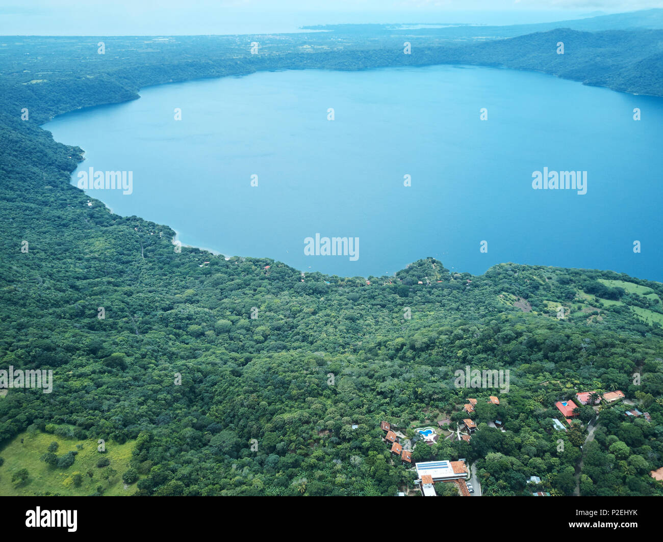 Lagoon Apoyo in Nicaragua aerial drone view Stock Photo