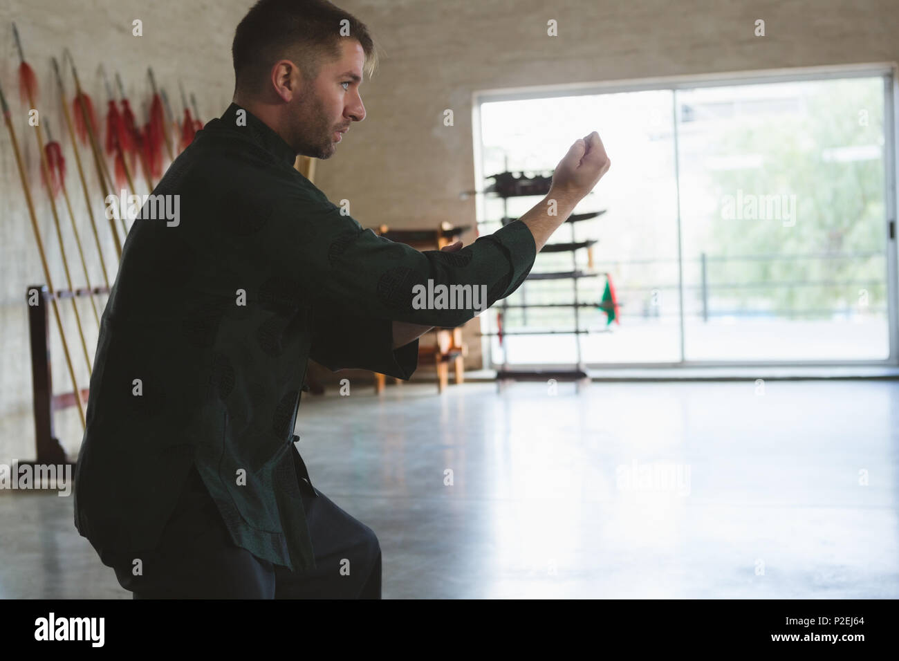 Kung fu fighter training martial arts Stock Photo Alamy