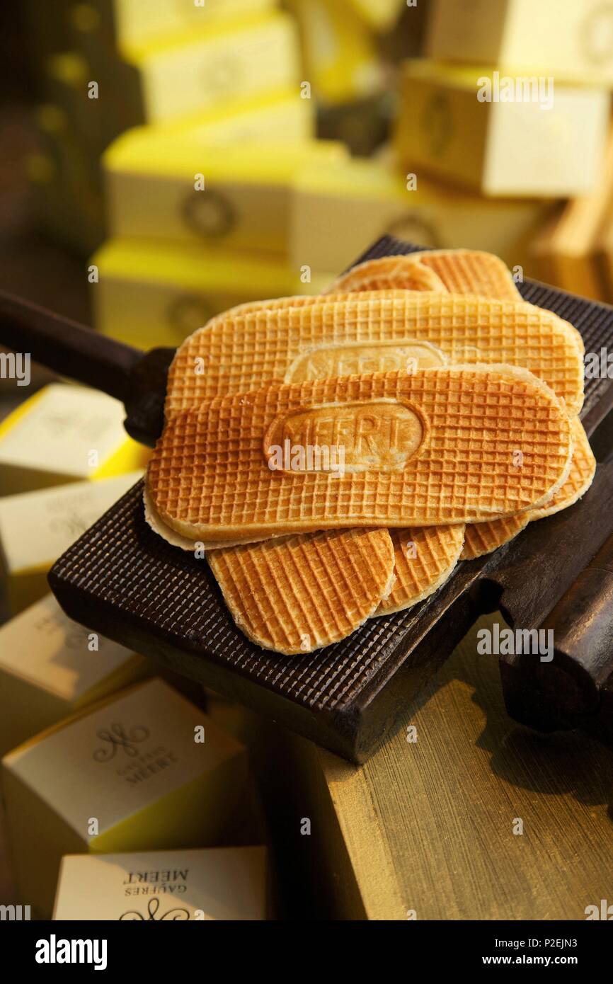 France, Nord, Lille, Old Lille, Waffles, specialitie of Meerts pastry shop Stock Photo
