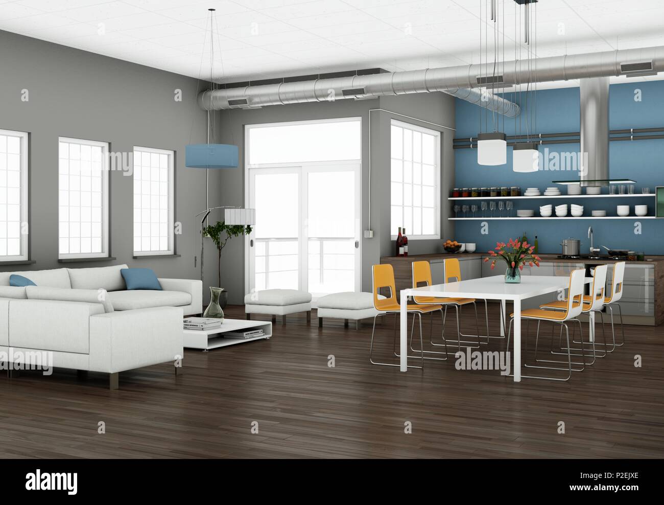 Modern bright living room interior design with sofas Stock Photo - Alamy