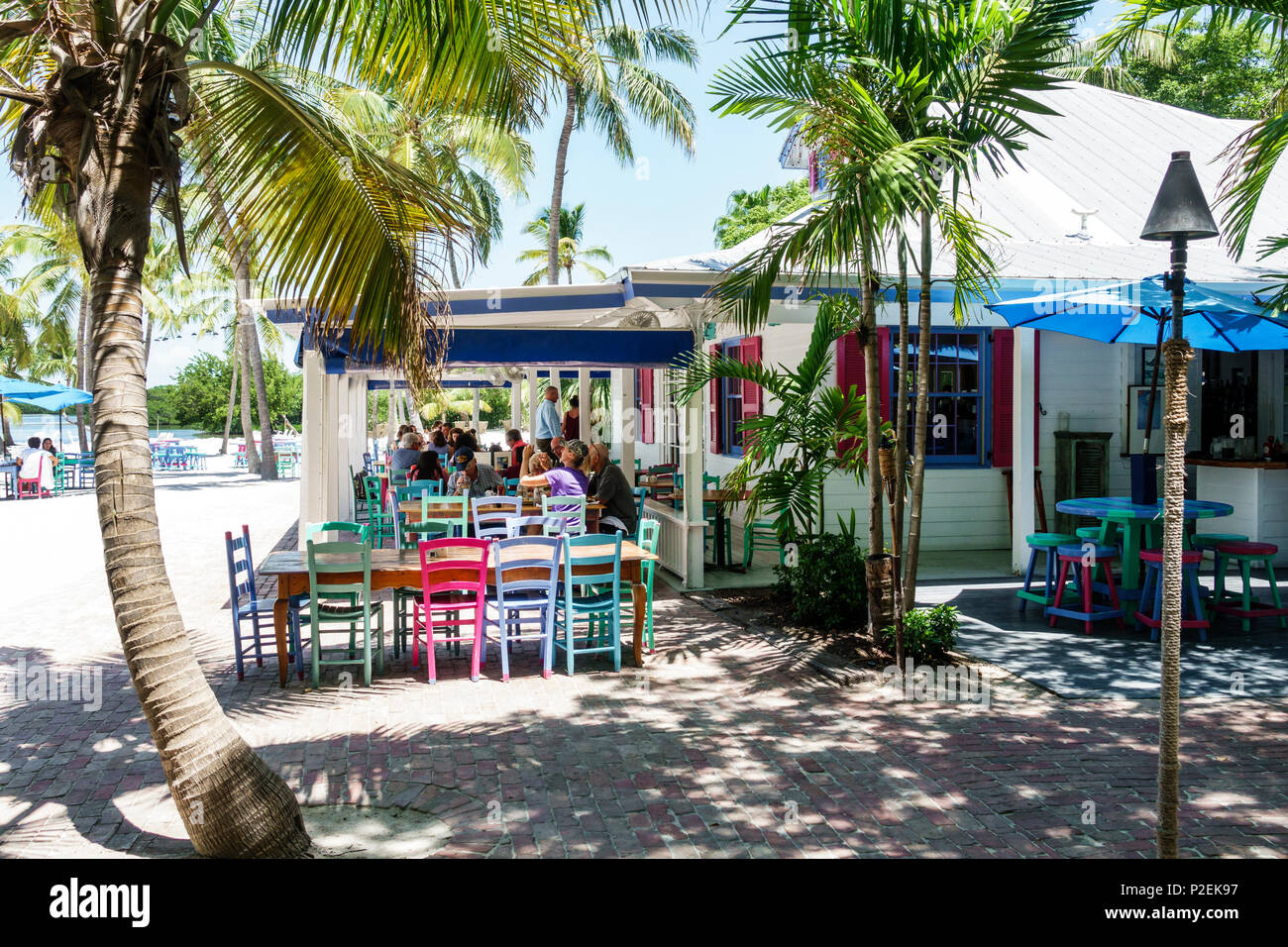 Florida,FL South,Upper Florida Keys,Islamorada,Pierre's Beach Cafe & Bar Morada Bay water,restaurant restaurants food dining eating out cafe cafes bis Stock Photo