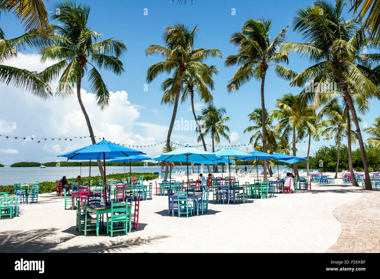 Florida,FL South,Upper Florida Keys,Islamorada,Pierre's Beach Cafe & Bar Morada Bay water,restaurant restaurants food dining eating out cafe cafes bis Stock Photo