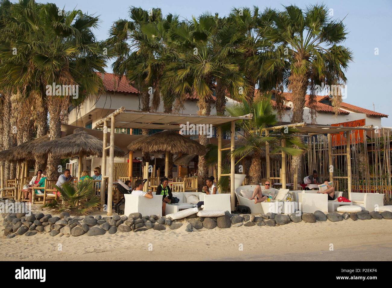 Cape Verde, Sal, Santa Maria, Lounge bar on the beach of Santa Maria Stock Photo