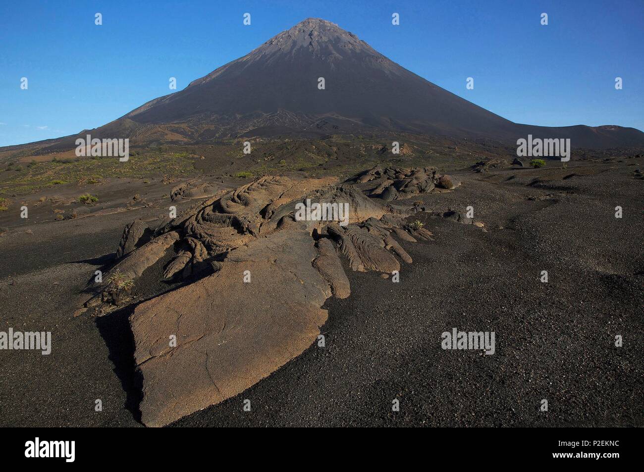 Cape Verde, Fogo, Pico de Fogo, Lava flow in front of the volcano Pico