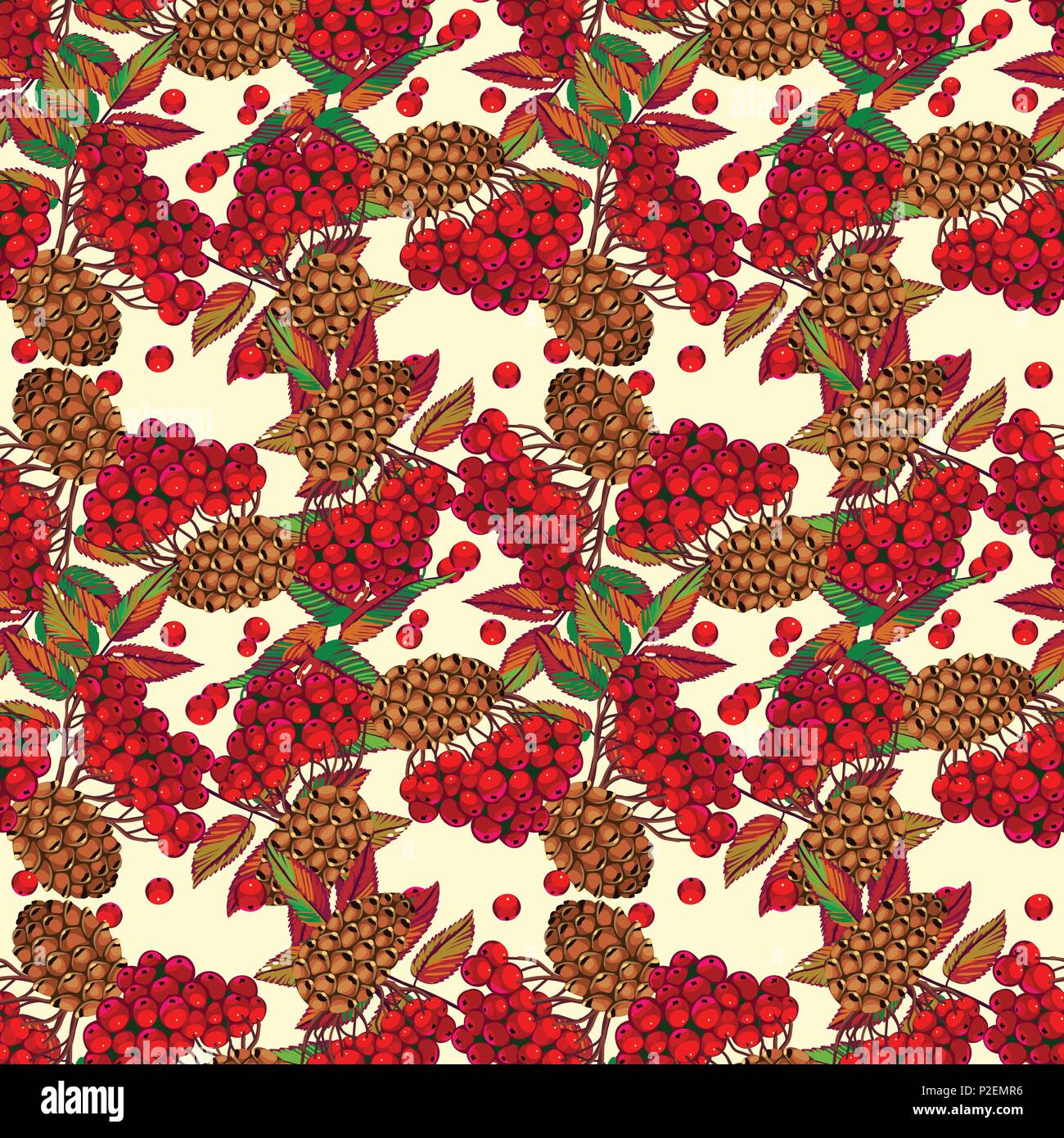 seamless pattern with rowan and cones. Winter vector illustration Stock ...