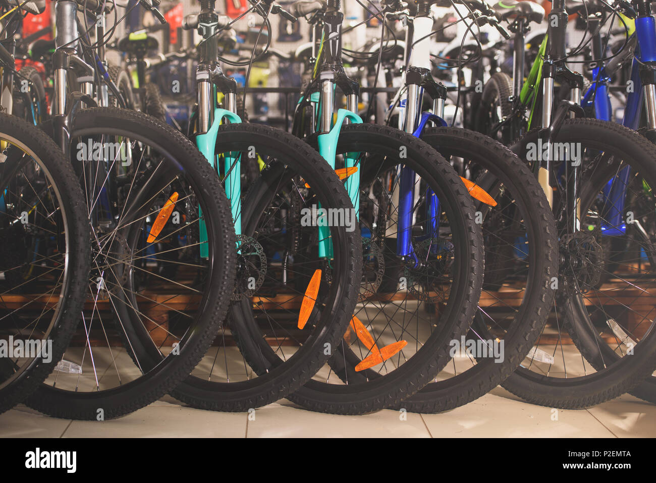 wheels of bicycles selling in bike shop Stock Photo Alamy