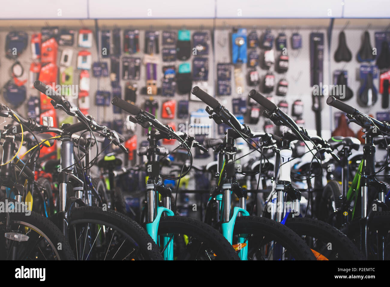 various modern bikes selling in bicycle shop Stock Photo Alamy