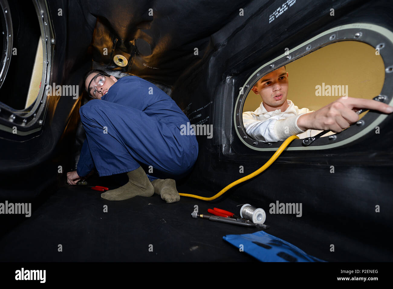 Airman Zachary Lewis (left), 361st Training Squadron fuels systems