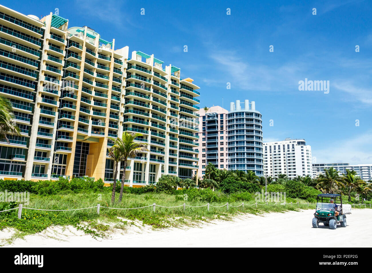 Miami Beach Florida,beachfront high-rise condominium residential apartment apartments building buildings housing buildings,Il Villaggio South Beach,lu Stock Photo